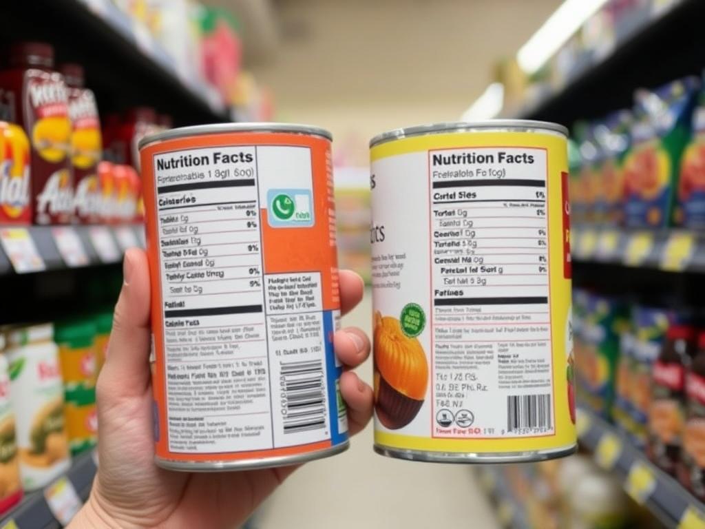 Close-up of person comparing food labels on two different products Close-up of person comparing food labels on two different products