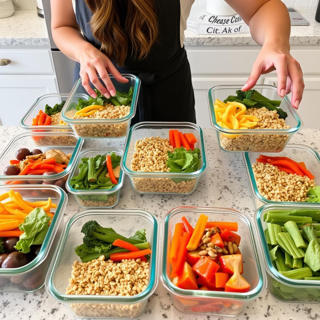 Person meal prepping healthy foods in containers for the week